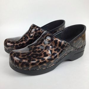 Dansko Clogs Patent Leather Leopard Print 40